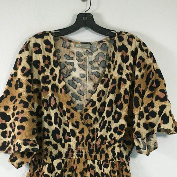 ASOS Design Shirred Waist Plunge Beach Cover Up Dress - Women's Size 6 - Brown - Picture 3 of 6